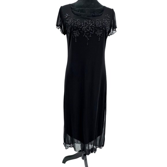 AGB Vintage Black Beaded Cocktail Dress Size 6 Made In USA Sheer Overlay Wedding - Picture 3 of 8